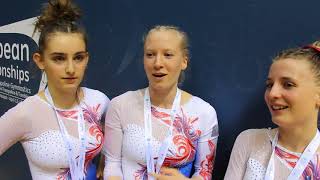 Labrousse Breche and Jurbert  2018 Trampoline Europeans interview after team final [upl. by Gelasius686]