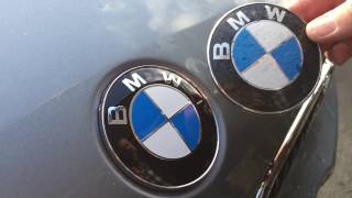 Quickest Easiest BMW badge swap No Tools Bonnet Hood trunk remove Boot emblem change wechseln car [upl. by Charmion]