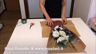 Wrapping with paper a Handtied Bouquet  three colors paper wrapflowers [upl. by Rist]