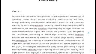 Mobility Aware Utility Maximization in Digital Twin Enabled Serverless Edge Computing [upl. by Taub]