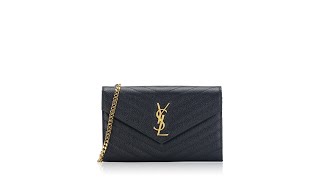 Saint Laurent Grain De Poudre Matelasse Monogram 22cm Chain Wallet Black [upl. by Ninel]