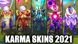 All Karma Skins Spotlight 2021  Ruined Latest Skin League of Legends [upl. by Baler]