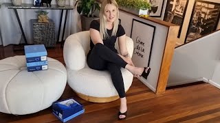 Catie Unboxes Fabulicious Flair Black Faux Leather 45 Inch High Heel Mule Slide On Shoes [upl. by Ardnohsal]