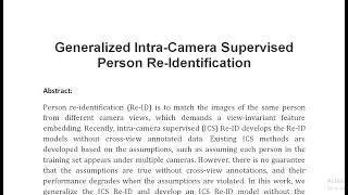 Generalized Intra Camera Supervised Person Re Identification [upl. by Wons802]