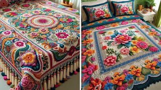 😍 latest crochet bedsheet design share ideascrochet design knitted fashion [upl. by Neiluj]