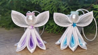 Kanzashi Christmas Angel Ribbon Angel  Xmas ornament handmade christmas decoration [upl. by Oicnerual]