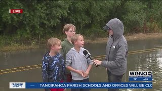 Kids in Lafitte ride out Hurricane Francine [upl. by Nohsed]