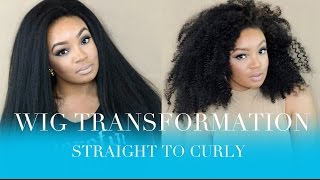 HOW TO WIG TRANSFORMATION CURLING SYNTHETIC WIGS STRAIGHT TO CURLY [upl. by Wolff]