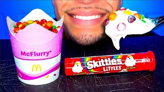 MCDONALDS SKITTLES MCFLURRY MINI LITTLES CANDY EATING ICE CREAM ASMR MUKBANG NO TALKING [upl. by Pufahl353]