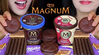 ASMR MAGNUM ICE CREAM PINTS DOUBLE CHOCOLATE GANACHE amp WHITE CHOCOLATE RED VELVET MILKA CHOCO 먹방 [upl. by Ailatan]