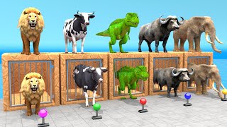 5 Giant Duck Cartoon Fountain Crossing With Cow Elephant Buffalo Lion TRex 3d Animal Game Video [upl. by Haidabej]