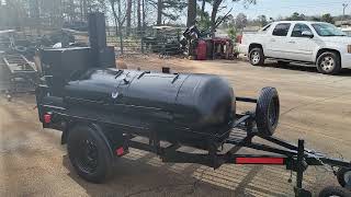 Custom 250 Gallon Bbq Smoker Grill Trailer FOR SALE Rentals Service side storage Heavy duty firebox [upl. by Genet]