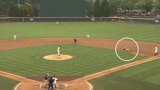 Runner Falls On Face To Distract Pitcher and Score Run [upl. by Etnud96]