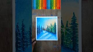 Winter wonderland landscape drawing art trending shorts landscapepainting [upl. by Hurff845]