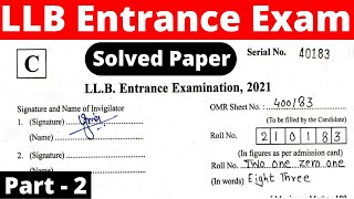 LLB Entrance Exam Paper 2021 Part 2  LLB Entrance Exam Previous Year Question Paper  LLB Papers [upl. by Kinna915]