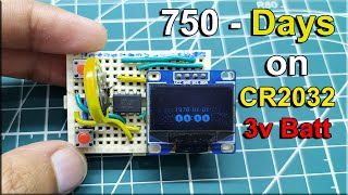 Attiny85 Oled Display Digital Clock NO RTC Needed 750 Days Battery Backup on CR2032 3v Battery [upl. by Caitlin]