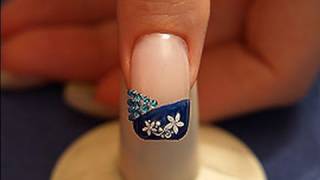 Strass stones and nail lacquer in blue for a French motive [upl. by Ylyl101]