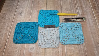 Crochet Puff Stitch Granny Square  following a diagram [upl. by Ariaek]