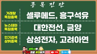 종목진단1 105 거래량 특징주  셀루메드 흥구석유  뉴스 특징주  대한전선 금양  인기검색종목  삼성전자 고려아연 [upl. by Gnirps]