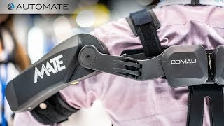 Comau Exoskeleton Mate Assistant Wearable Ergonomic Support at Automate Show 2019 [upl. by Matteo]