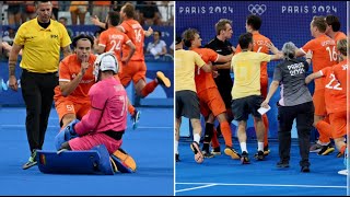 Olympic hockey final descends into brawl after Dutch player celebrate in opponent’s face paris2024 [upl. by Eednil]