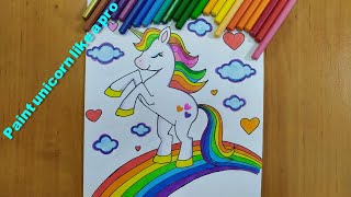 Drawing a unicorn riding a magic rainbow draw a beautiful unicorn in five minutes [upl. by Uaeb]