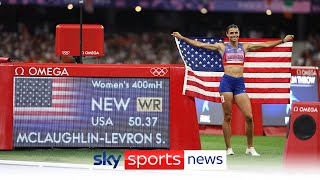 Sydney McLaughlinLevrone wins gold in the womens 400m hurdles with a world record time of 5037 [upl. by Ellener]