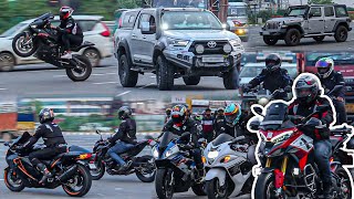 【 Superbikes in Delhi 】CBR VFR MODIFIED HILUX FLYBY REVVING DELHI SUNDAY RIDEGURGAON 110 [upl. by Arhas339]