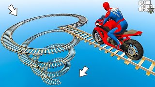 الأبطال الخارقين على القضبان دوامة قمع جس ep4 SPIDERMAN on Motorcycle in Spiral Bridge Stunt Ride [upl. by Orazal]