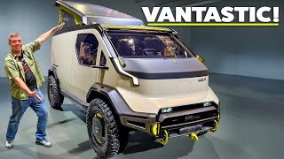 New Kia WKNDR Is the Craziest Camper Van Ever It Generates Power While Standing Still [upl. by Luing370]