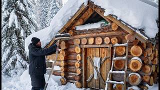 SURVIVE WINTER IN SMALL COZY LOG CABIN IN THE WOODS [upl. by Eillim175]