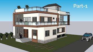 SketchUp Tutorial Building Design  Part 1  House Design in SketchUp  House Modeling in SketchUp [upl. by Heisel]