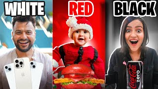 Red vs White vs Black CHALLENGE  EATING amp BUYING Everything In ONE COLOR For 24 Hours [upl. by Nikita506]