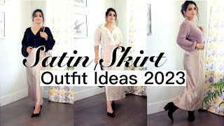 Styling A Satin MIDI Skirt  5 Ways to style satin maxi skirt [upl. by Nylitak]