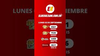 RESULTADO LOTERIA CUNDINAMARCA  LOTERIA TOLIMA Y ASTRO LUNES 02 DE SEPTIEMBRE 🤩 Shorts [upl. by Tiphani]