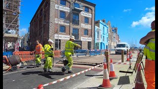 Weymouth Harbour Custom House Quay resin paving work A skilled operation Site of the 1865 tramway [upl. by Onitrof933]