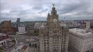 Fly By of The Pier Head and Liver Birds Liverpool  21st July 2015 The Four Squares [upl. by Rafaello984]