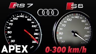 2018 Audi S8 Plus vs Audi RS7  Acceleration Sound 0100 0300 kmh  APEX [upl. by Edelstein]