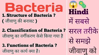 Bacteria Structure Classification Functions  हिंदी  जीवाणु का वर्गीकरण और कार्य हिंदी में [upl. by Oirad]