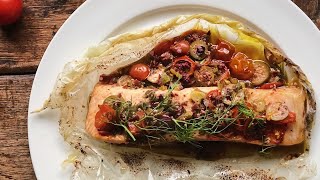 Salmon Baked in Parchment – Salmon en Papillote [upl. by Ynahpit]