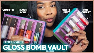 Fenty Beauty Holiday Gloss Bomb Vault Collection Full Review  Try On [upl. by Ahsenhoj]