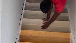 How to Install Vinyl Plank Flooring on Stair And Landing [upl. by Sukcirdor130]