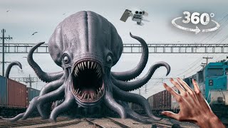 360° Scary Kraken Attack in Train Yard VR 360 Video 4K Ultra HD [upl. by Htiel]