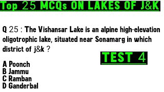 LAKES OF JampK PYQ  TOP 25 MCQs  JKP CONSTABLE  PATWARI  FOREST GUARD  JRASTT  NT EXAM [upl. by Mathe]