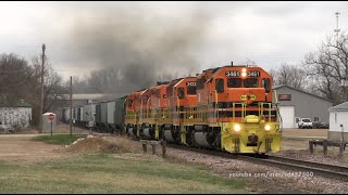 Rapid City Pierre and Eastern Railroad  Four SD402s smoking with 100 cars in Minnesota [upl. by Rayna461]