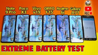 Redmi Note 9 Pro vs Poco X3 NFC vs V19 vs F15 vs Realme 6i vs Samsung Galaxy A71 Real Battery Test [upl. by Accisej]