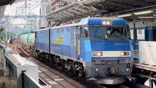 【ジョイント音最高！】JR貨物EH200形12号機＋タキ14B（両）が関内駅1番線を通過するシーン（臨8092レ・高A225・石油返空）2024629 [upl. by Jermyn386]