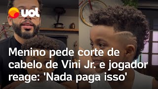 Menino pede corte de cabelo igual ao de Vini Jr vídeo viraliza e jogador responde Nada paga isso [upl. by Orutra]