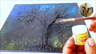 Glue Gun Art  Drawing With Glue Gun  Tree Drawing  3d Drawing Up On Canvas  suji velayudhan [upl. by Dlaregztif404]