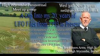 David Cayton  20 years plus research from his UFO files presentation [upl. by Novyad]